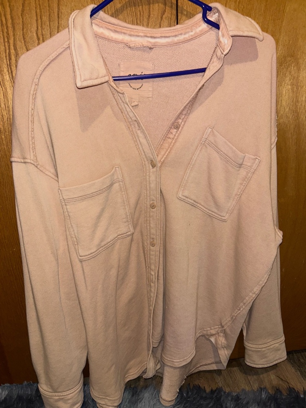 aerie Beige Oversized Button-Up Shirt Lumberjane Size Small